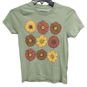 Chemistry Kid's Light Green Cotton Blend Medium Floral Smiley Face T-Shirt